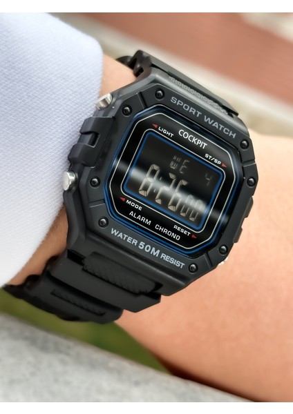 Marka Water Resist ,alarm, Işıklı, Siyah Silikon Kordon Kare Spor Bay/bayan Kol Saati fırsatları