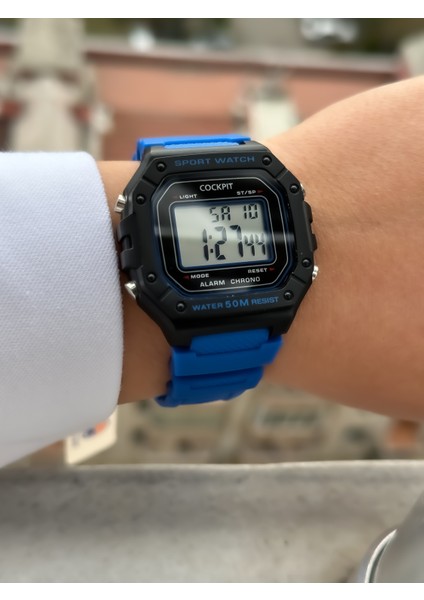 Marka Water Resist ,alarm, Işıklı, Mavi Silikon Kordon Kare Spor Bay/bayan Kol Saati