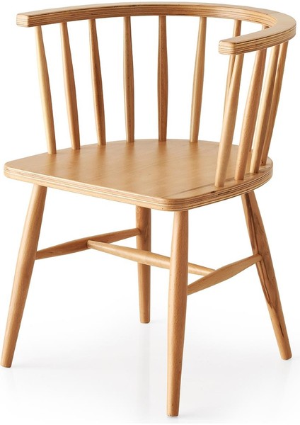 Omurgalı Natural Ahşap Salon Sandalyesi 2li Set