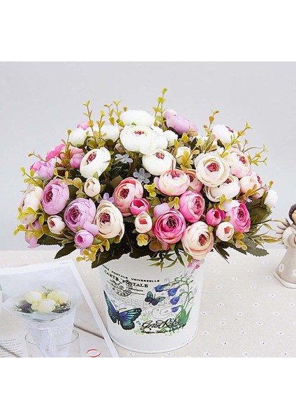 2 Paket Retro Çay Gülleri Gelin Buket Yapay Çiçekler Açık Pembe (Yurt Dışından)