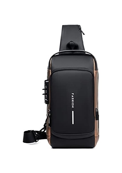 Tek Kollu Çanta Iş Erkek Çantası Göğüs USB Şarj Portlu Crossbody Çanta Dış Mekan Çalışması Için Su Geçirmez Küçük Sırt Çantası Yürüyüş Koşu Sporu Seyahat Çantası Siyah Kahverengi (Yurt Dışından)