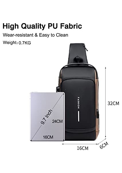 Tek Kollu Çanta Iş Erkek Çantası Göğüs USB Şarj Portlu Crossbody Çanta Dış Mekan Çalışması Için Su Geçirmez Küçük Sırt Çantası Yürüyüş Koşu Sporu Seyahat Çantası Siyah Kahverengi (Yurt Dışından) modelleri