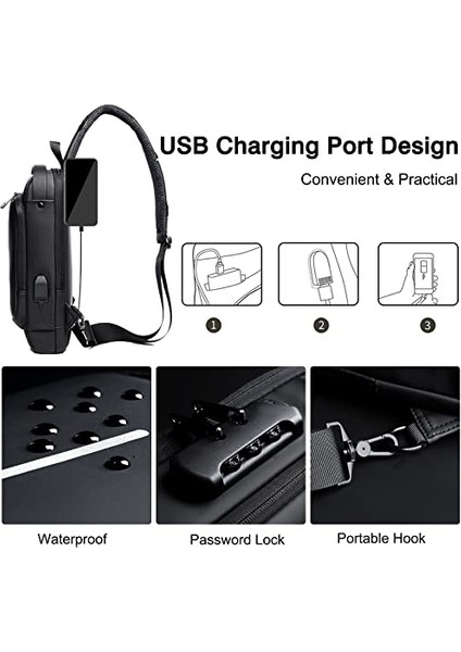 Tek Kollu Çanta Iş Erkek Çantası Göğüs USB Şarj Portlu Crossbody Çanta Dış Mekan Çalışması Için Su Geçirmez Küçük Sırt Çantası Yürüyüş Koşu Sporu Seyahat Çantası Siyah Kahverengi (Yurt Dışından) fırsatları