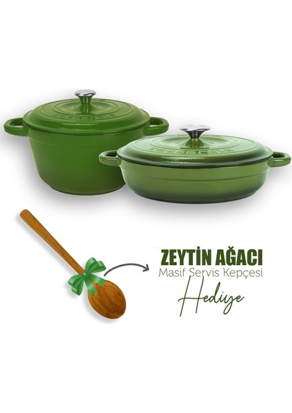 Döküm 2x New Heritage Serisi Döküm Demir Tencere Tava Seti - Yeşil