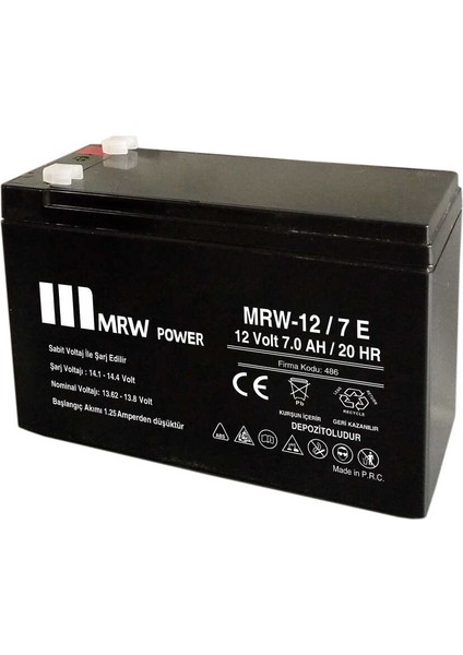 Mrw-12,7e 12V 7A Bakımsız Tip Kuru Akü