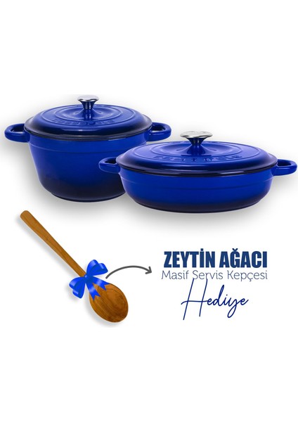 Döküm 2x New Heritage Serisi Döküm Demir Tencere Tava Seti - Mavi