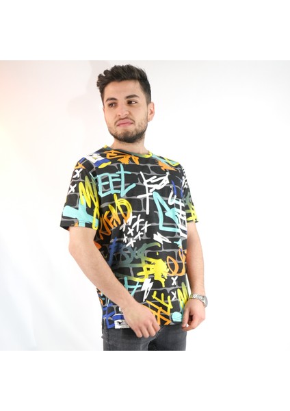 Grafity Karma Renk Oversize Siyah T-Shirt