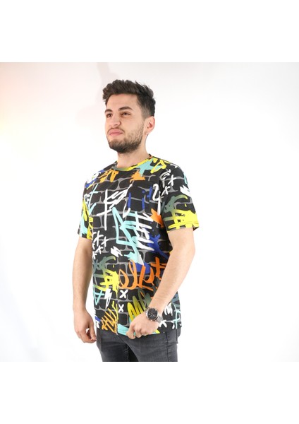 Grafity Karma Renk Oversize Siyah T-Shirt