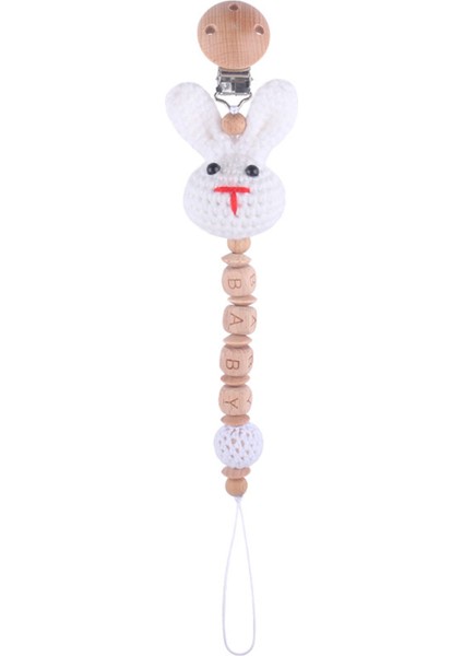 Bebek Diş Kaşıyıcı Silikon Boncuk Ahşap Emzik Klipsi - Beyaz (Yurt Dışından)