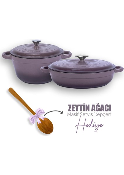 Döküm 2x New Heritage Serisi Döküm Demir Tencere Tava Seti - Mor