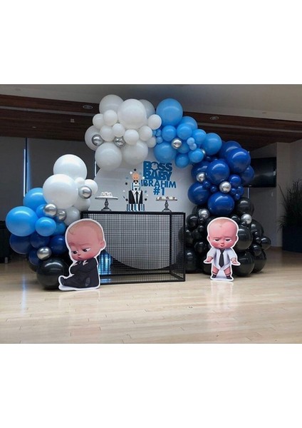 Krom Gümüş Siyah Gece Mavisi Beyaz ve Pastel Mavi Balon Seti 50 Adet