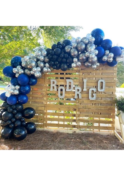 Krom Gümüş Pastel Gece Mavisi Koyu Mavi Balon Seti 50 Adet