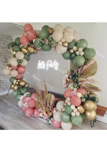 Krom Gold Okaliptus Deniz Kumu ve Toz Pembe Balon Seti 50 Adet