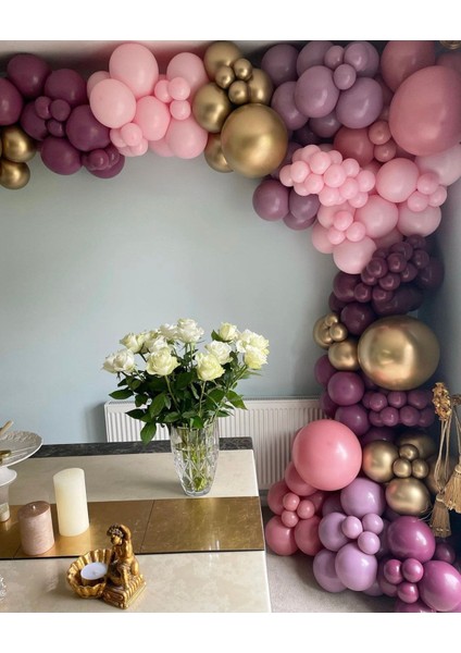 Krom Gold Yaban Çileği Toz Pembe ve Makaron Pembe Balon Seti 50 Adet
