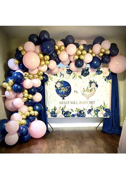 Krom Gold Gece Mavisi ve Makaron Pembe Balon Seti 50 Adet