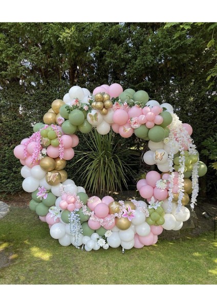 Krom Gold Küf Yeşili Makaron Pembe ve Beyaz Balon Seti 50 Adet