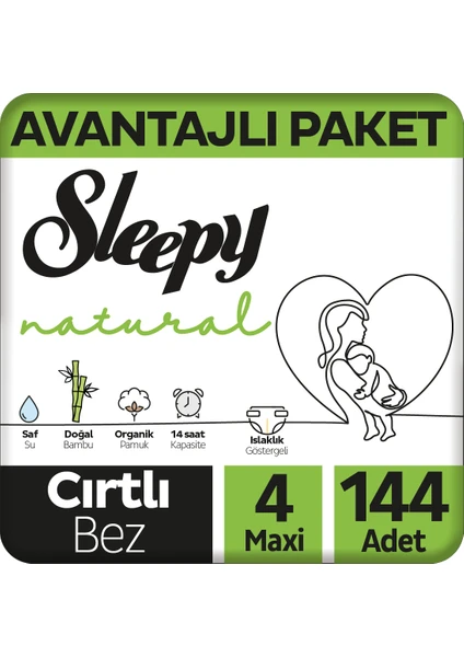 Natural Avantajlı Paket Bebek Bezi 4 Numara Maxi 144 Adet