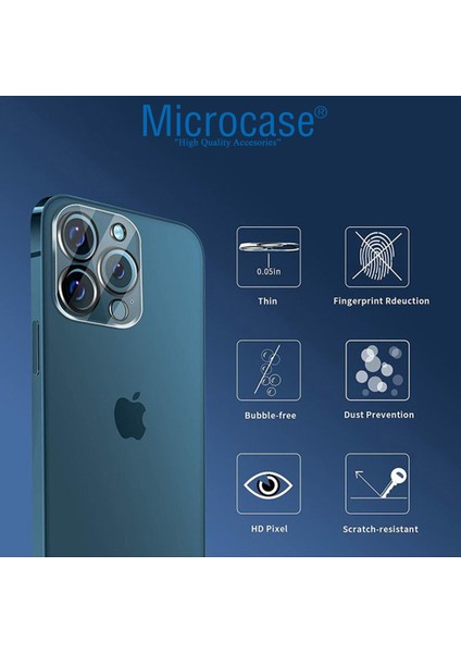 Microcase iPhone 13 Pro Max Kamera Camı Lens Koruyucu 3D Glass - Şeffaf Night Pro Version