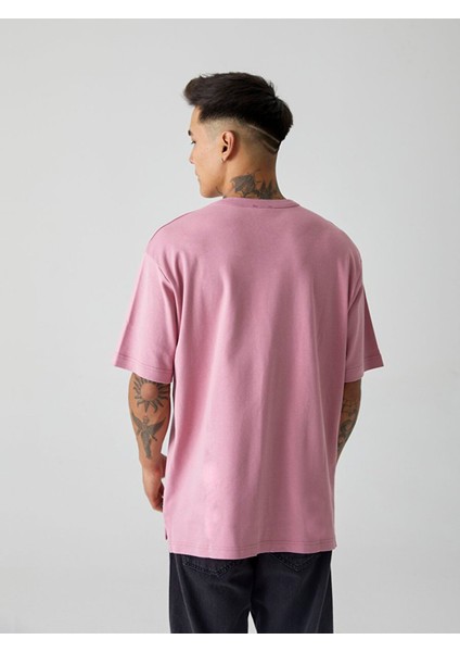 Erkek Sıfır Yaka Basıc Kısa Kol Relaxed Pembe T-shırt modelleri