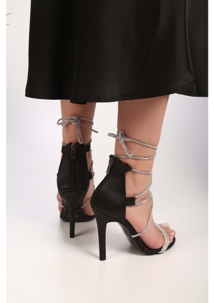 Kadın Heavenly Siyah Saten Taşlı Topuklu Ayakkabı fırsatları