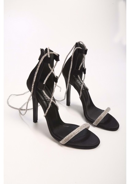 Kadın Heavenly Siyah Saten Taşlı Topuklu Ayakkabı indirimleri