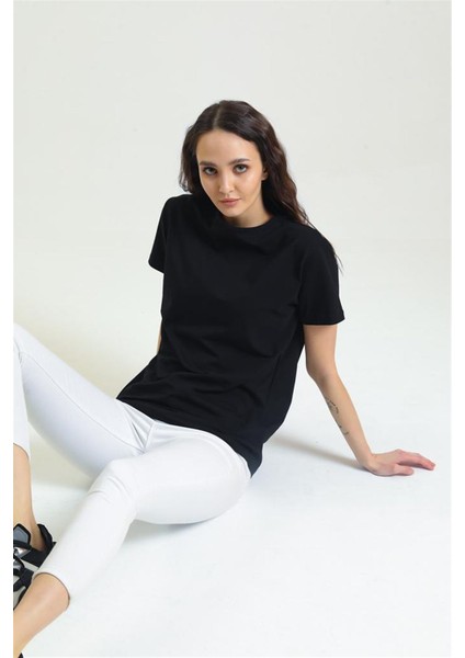 Fancy Kadın Bisiklet Yaka Regular Fit Siyah Basic Tişört
