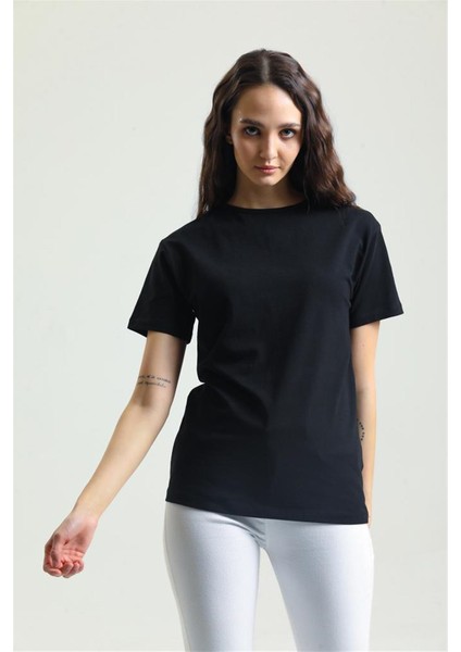 Fancy Kadın Bisiklet Yaka Regular Fit Siyah Basic Tişört