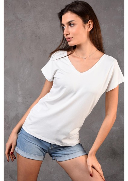 Fancy Kadın V Yaka Yarasa Kol Basic Tişört modelleri