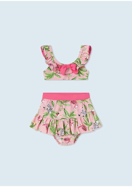Kız Bebek Desenli Bikini Takımı Pembe 1784