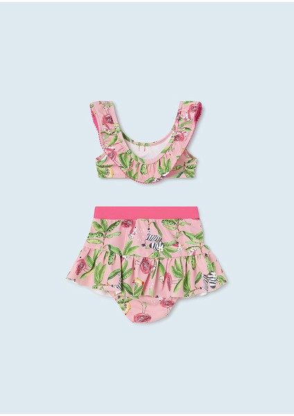 Kız Bebek Desenli Bikini Takımı Pembe 1784