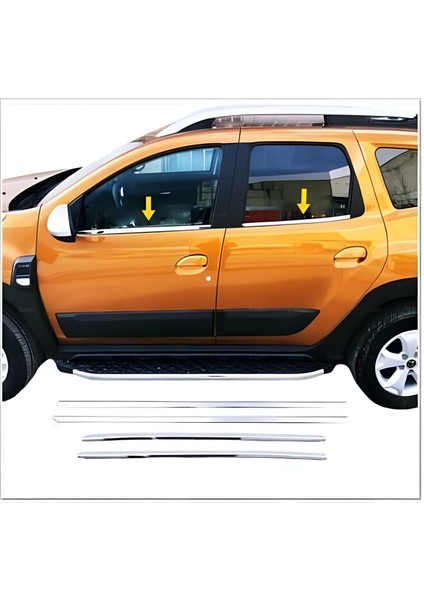 Dacia Duster Uyumlu 2018-2024 Krom Cam Çıtası 4 Parça Paslanmaz Çelik