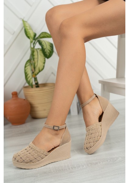 Dolgu Taban Ekose Örgü Ten Karnıyarık Ayakkabı fiyatları