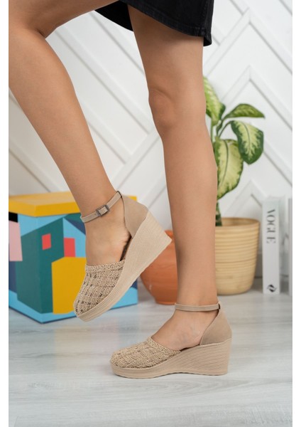 Dolgu Taban Ekose Örgü Ten Karnıyarık Ayakkabı modelleri