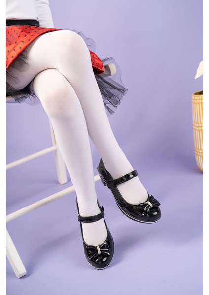 Topuklu Fiyonklu Siyah Rugan Kız Çocuk Ayakkabı modelleri