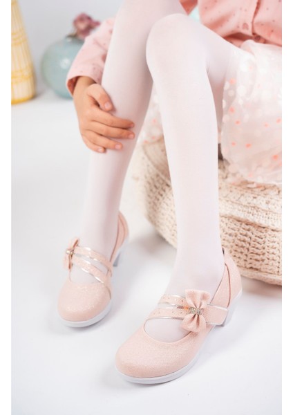 Topuklu Pembe Simli Kız Çocuk Ayakkabı
