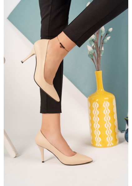 Ince Topuk Vizon Cilt Stiletto