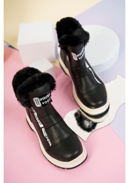 Yan Fermuarlı Siyah Cilt Kız Çocuk Bot fiyatları