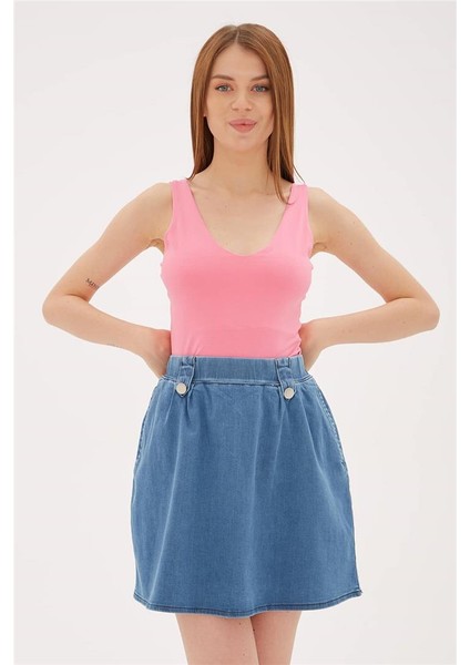 V Yaka Sırt Çapraz Askılı Atlet Pembe / Pink