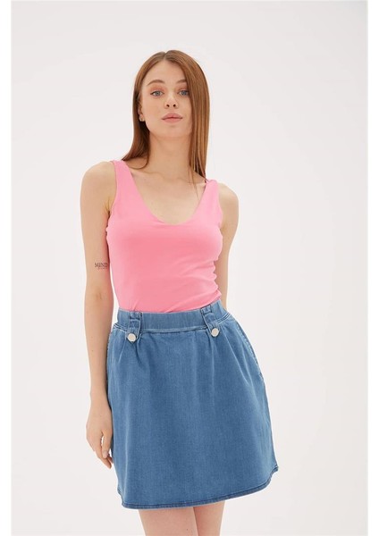 V Yaka Sırt Çapraz Askılı Atlet Pembe / Pink fırsatları