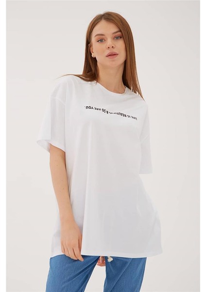 Oversize Baskılı T-Shirt Beyaz / White fiyatları