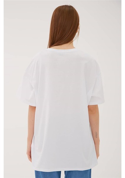 Oversize Baskılı T-Shirt Beyaz / White indirimleri