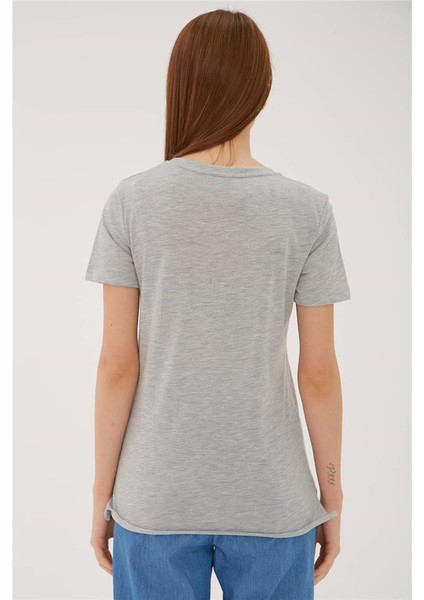 Pulpayetli T-Shirt Gri Melanj / Grey Melange fırsatları