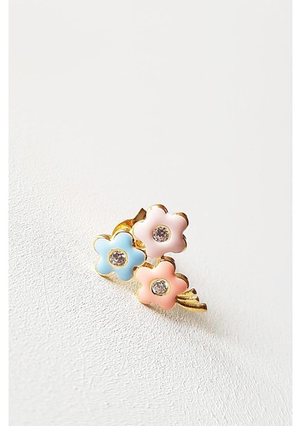 Tekli 3 Flower Mineli Gümüş Küpe