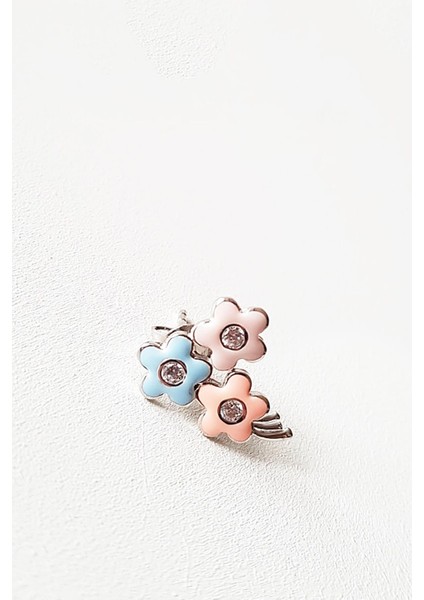 Tekli 3 Flower Mineli Gümüş Küpe