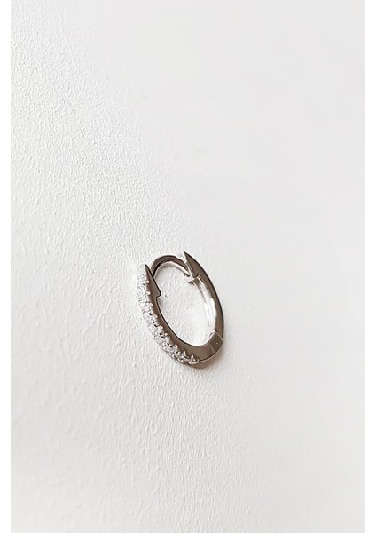 Tekli Ithal Mini Halka Taşlı Gümüş Küpe