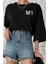 Kadın Siyah M'ı Baskılı Oversize T-Shirt 2