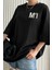 Kadın Siyah M'ı Baskılı Oversize T-Shirt 3