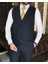 Italyan Stil Slim Fit Erkek Ceket Yelek Pantolon Takım Elbise Lacivert T9134 2
