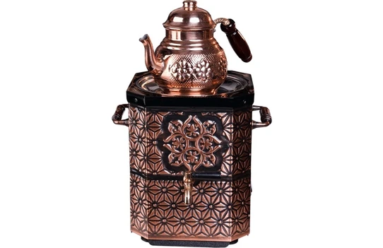 Resim Elektrikli Nostaljik Çay Semaveri-Bakır Çay Semaveri Demlik Hediye 