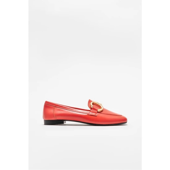 Elle Shoes Kırmızı Deri Kadın Loafer